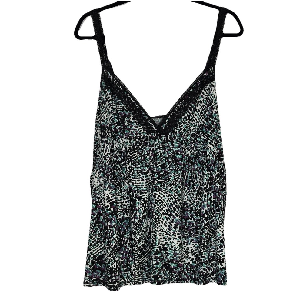 Vintage Y2K George‎ Babydoll Camisole Lace 2X Tank Top Leopard Black White Teal